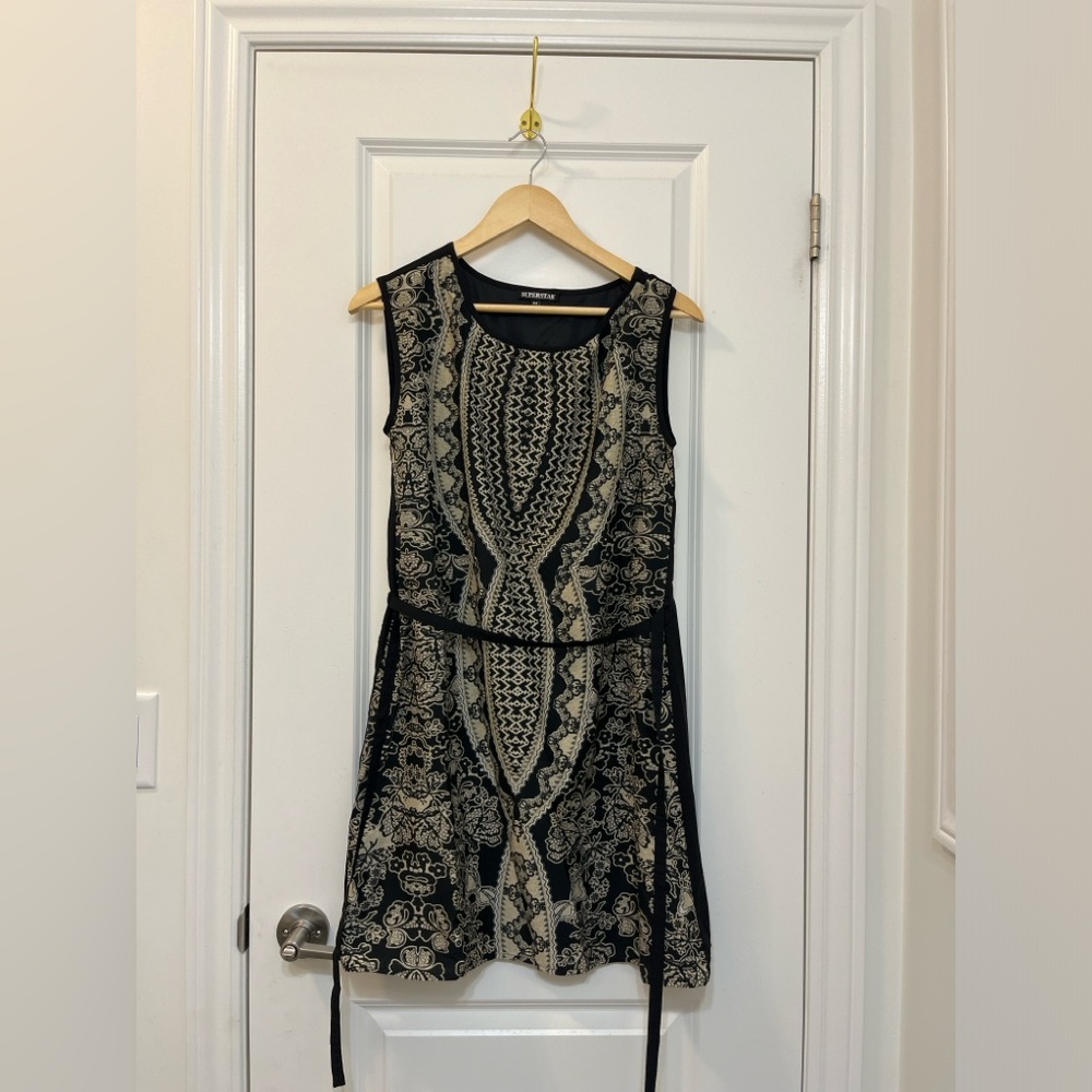 size 34 black printed designer dress superstar